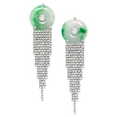 Ana De Costa 18K White Gold Jade White Diamond Deco Style Drop Earrings