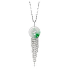 Ana De Costa Platinum Jade White Diamond Art Deco Style Drop Pendant