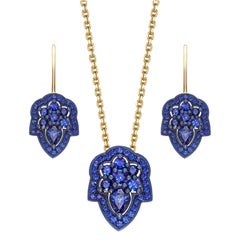 Ana de Costa 18K Yellow Gold Blue Gold Contemporary Sapphire Drop Earrings