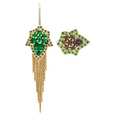 Ana De Costa 18k Yellow Gold Tsavorite Brown Diamond Stud Drop Earrings