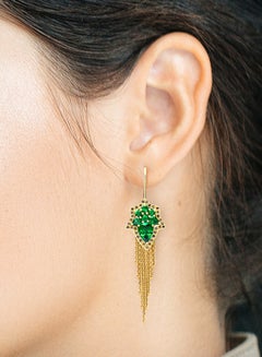 Ana De Costa 18k Yellow Gold Tsavorite Brown Diamond Stud Drop Earrings