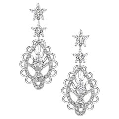 Ana De Costa Platinum White Diamond Henna Paisley Style Drop Earrings