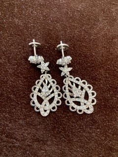 Ana De Costa Platinum White Diamond Henna Paisley Style Drop Earrings