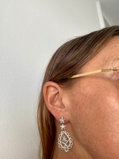 Ana De Costa Platinum White Diamond Henna Paisley Style Drop Earrings