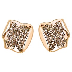 Ana De Costa 18 K Rose Gold Brown Diamond Henna Lotus Petal Stud Style Earrings