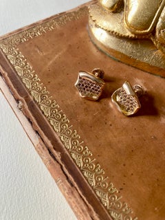 Ana De Costa 18 K Rose Gold Brown Diamond Henna Lotus Petal Stud Style Earrings