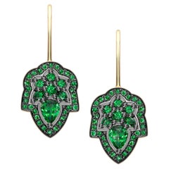 Ana De Costa 18k Yellow Gold Tsavorite Henna Drop Style Earrings