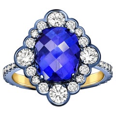 Ana De Costa 18k Yellow Gold Blue Gold Tanzanite White Diamond Cocktail Ring