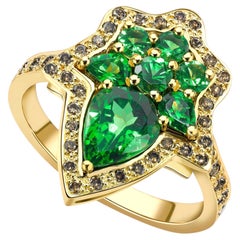 Ana De Costa 18K Yellow Gold Tsavorite Brown Diamond Contemporary Cluster Ring