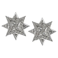 Ana De Costa Platinum White Diamond Star Stud Earrings.