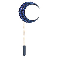 Ana De Costa 18 K Yellow Gold Sapphire Crescent Moon Brooch Pin For Rolls-Royce