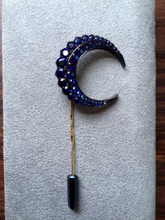 Ana De Costa 18 K Yellow Gold Sapphire Crescent Moon Brooch Pin For Rolls-Royce