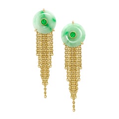 Ana De Costa 18K Yellow Gold Art Deco Style Jade Tsavorite Earring & Pendant Set