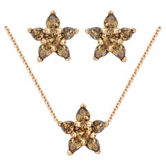Ana De Costa 18K Rose Gold Brown Diamond Flower Stud Earring & Pendant Set