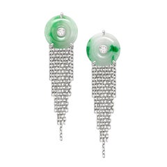 Ana De Costa Platinum Jade White Diamond Art Deco Style Earring & Pendant Set