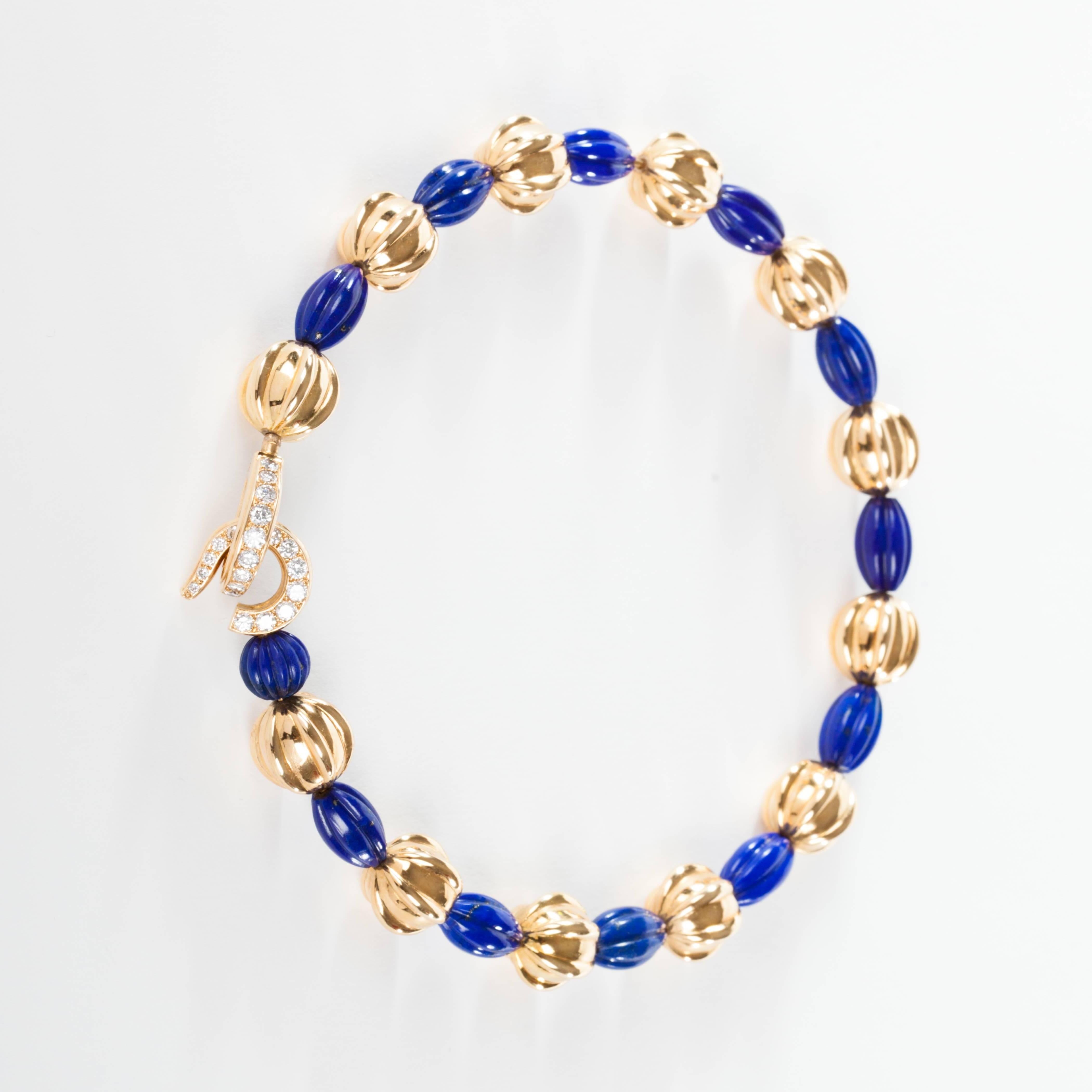 Modern Cartier Lapis Lazuli Diamond Gold Necklace