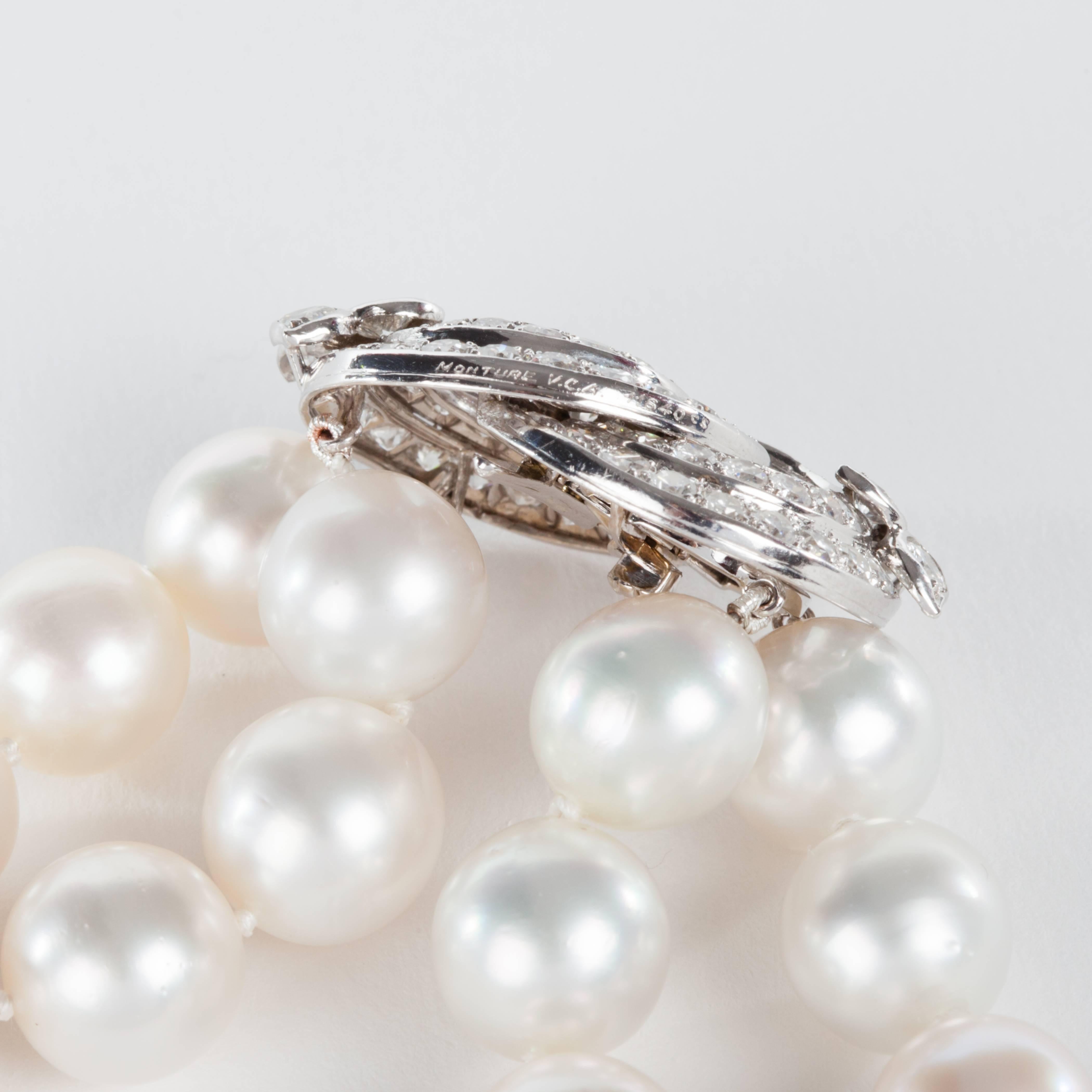 Superb Van Cleef & Arpels South Sea Pearl Diamond Platinum Necklace In New Condition In Paris, FR
