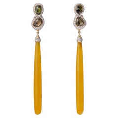 39 Carat Yellow Jade Green Sapphire Diamond 18K Gold Drop Earrings