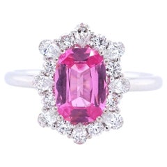 GIA 1.72 Carat Unheated Pink Spinel Diamond 18K White Gold Halo Ring