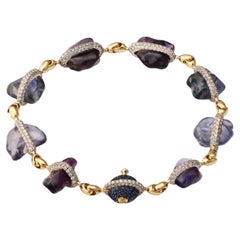 64.66 Carat Uncut Blue Sapphire Diamond 18K Yellow Gold Bracelet
