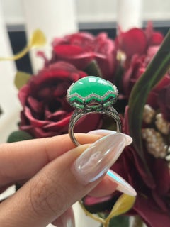 12.01 Carat Chrysoprase Black and White Diamond 18K Gold Ring