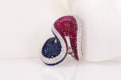 HRD Antwerp Certified Ruby Sapphire and Diamond 18K White Gold Sculptural Ring