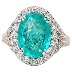 7.49 Carat GIA certifited Paraiba Tourmaline Diamond 18K Gold Cocktail Ring