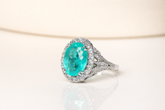 7.49 Carat GIA certifited Paraiba Tourmaline Diamond 18K Gold Cocktail Ring