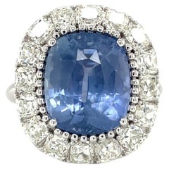 9.02ct Unheated Ceylon Sapphire With 3ctw old mine cut diamonds 18kt white gold