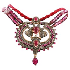 Vintage Beaded Headpiece/Necklace set in Sterling Silver with 14K Gold Accents