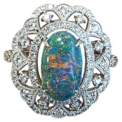 Australian 2.65ct Black Opal Ring With .92ctw Diamond Accents In Platinum