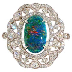 Australian 2.65ct Black Opal Ring With .92ctw Diamond Accents In Platinum