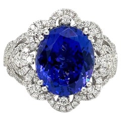 LeVian "Blueberry" 4.5Ct Oval Tanzanite & .75 Diamond (VS2/SI1) Ring In Platinum
