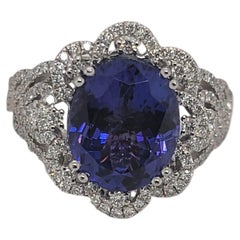 LeVian "Blueberry" 4.5Ct Oval Tanzanite & .75 Diamond (VS2/SI1) Ring In Platinum
