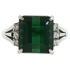 Estate 5.53ct Green Tourmaline Ring With .13ctw Diamond Accents In Platinum