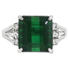 Estate 5.53ct Green Tourmaline Ring With .13ctw Diamond Accents In Platinum