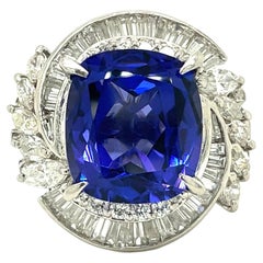 Natural 9.47ct Tanzanite Ring With 1.9ctw Diamond (VS) Accents In Platinum