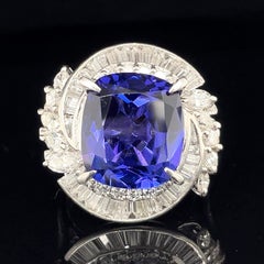Natural 9.47ct Tanzanite Ring With 1.9ctw Diamond (VS) Accents In Platinum