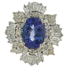 Vintage 2.5ct Blue Tanzanite and 1.25 CTW Diamond Ring Set in 14K White Gold