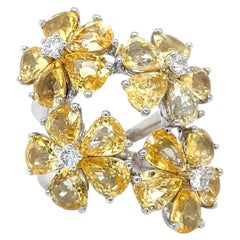 11.22ctw Yellow Sapphire Flower Ring With .24ctw Diamond accents In 18kt