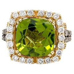 LeVian 5ct Peridot Ring With .75 White & .3ctw Chocolate Diamond Accents In 18k