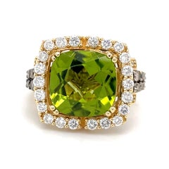 LeVian 5ct Peridot Ring With .75 White & .3ctw Chocolate Diamond Accents In 18k