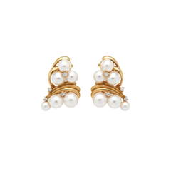 Mikimoto-Ohrringe aus 18-karätigem Gelbgold mit Akoya-Perlen und Diamanten