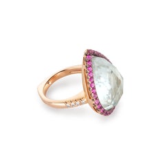 Anello da cocktail in oro giallo con rodolo, quarzo rosa, topazio rosa, diamanti e Rodney Rayner Pear