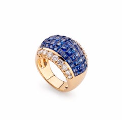 Stefan Hafner Invisibly Set Sapphire Diamond 18 karat Gold Bombé Ring