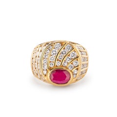 Oval Ruby Round Diamond 18 Karat Gold Pinky Signet Ring