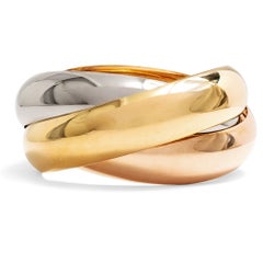 Cartier Rare Extra-Wide Vintage “Trinity” Bangle In Tri-Color Gold, 1980s