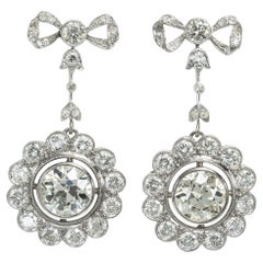Earrings with 14.95 ct Diamonds in White Gold & Platinum, c. 1910 / c. 1985