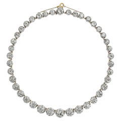 Collier « Rivière » ancien en argent sur or, serti de diamants pour un total de 36,45 carats, vers les années 1890