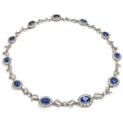 Magnificent Sapphire and Diamond Necklace in Silver on Gold, c. 1895